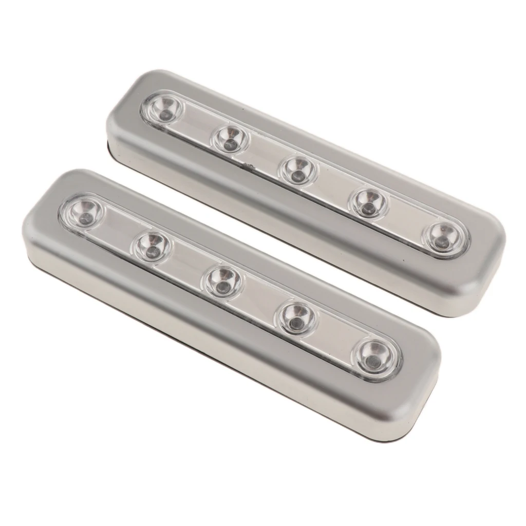 

2pcs 5 LED Under Cabinet Lighting, 6000K Cool White, Stick-on Strip Night Light for Bedoom Kitchen Cabin, Aluminum Alloy