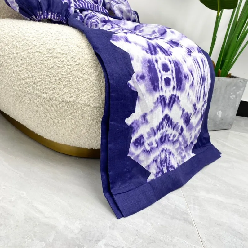 

Hot Sale Linen Dresses Women 2021 Spring Newest Top Quality Navy Blue Tie-Dye Lantern Sleeve Vintage Designer Clothes