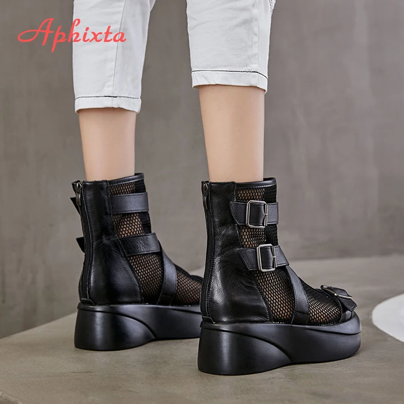 Летние крутые сапоги Aphixta на каблуке 6 5 см женские сетчатые ботильоны с открытым