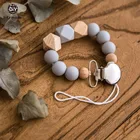 Цепочка с шестигранными деревянными бусинами из пищевого силикона, металлический ниппель зажимов, соска с бусами зажимов, 1 шт.