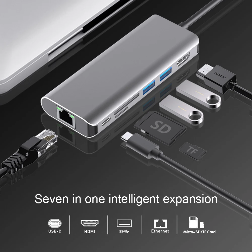 Док станция 7 в 1 с портом Type c на HDMI/USB 3 0/RJ45/PD/Micro SD/TF карты|Док-станции для ноутбуков|