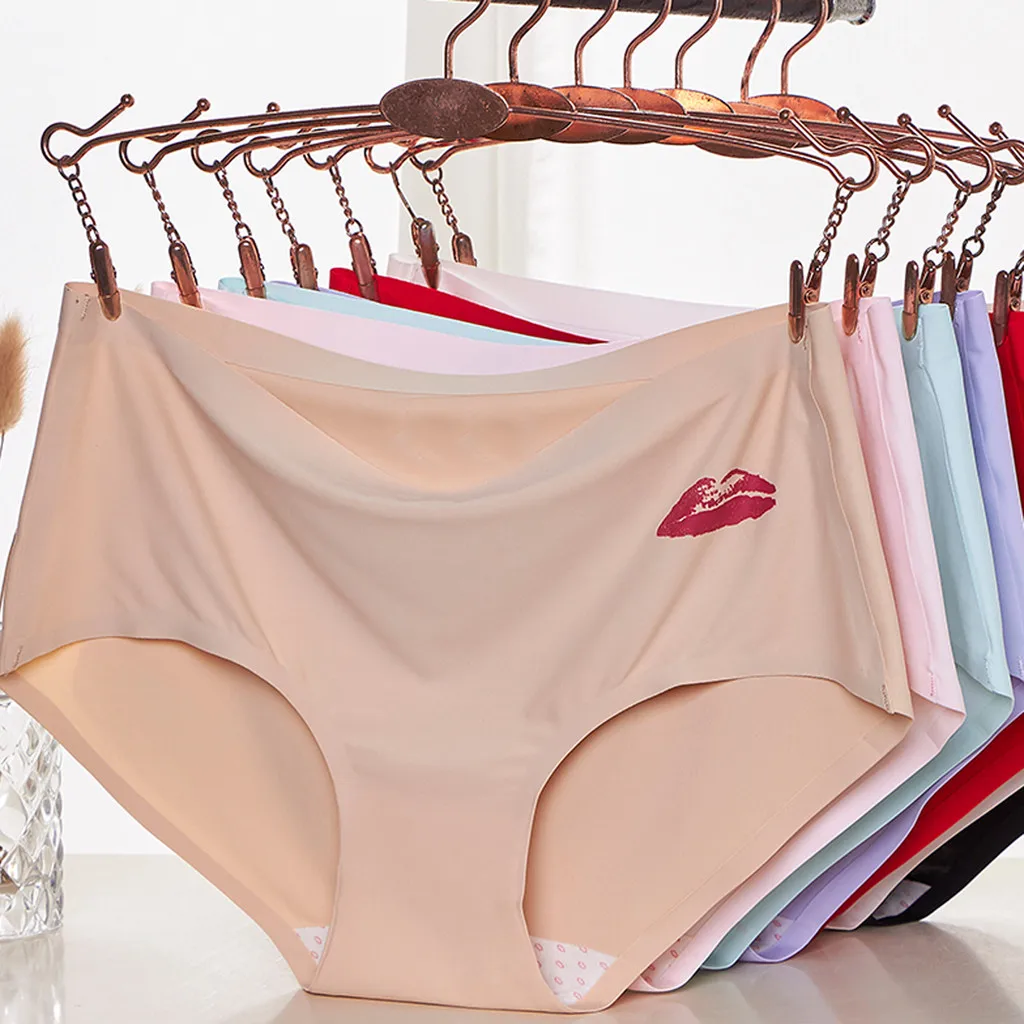 Женские однотонные трусы мягкие хлопковые бесшовные трусики с принтом
