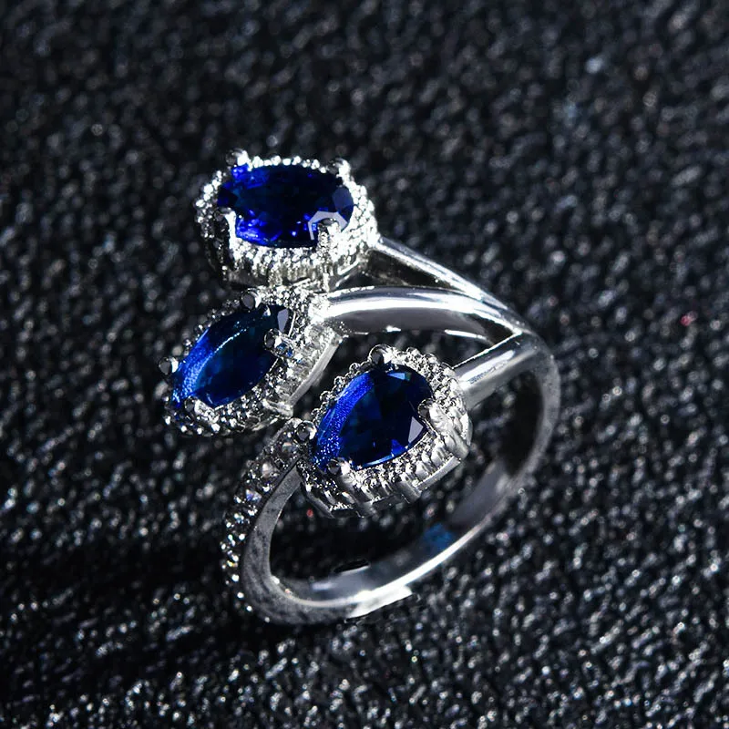 

Elegant Vintage Boho Finger Ring With Deep Blue Stone White Gold Rings For Women Favorite Accessories Gift For Girlfriend