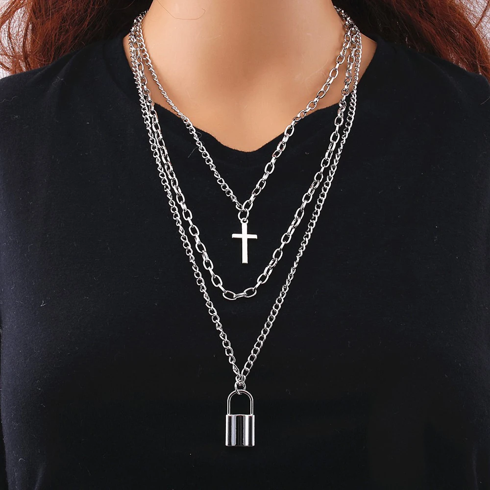 

2020 Fashion Multilayer Hip Hop Long Chain Necklace For Women Men Jewelry Gifts Key Cross Pendant Necklace Accessories
