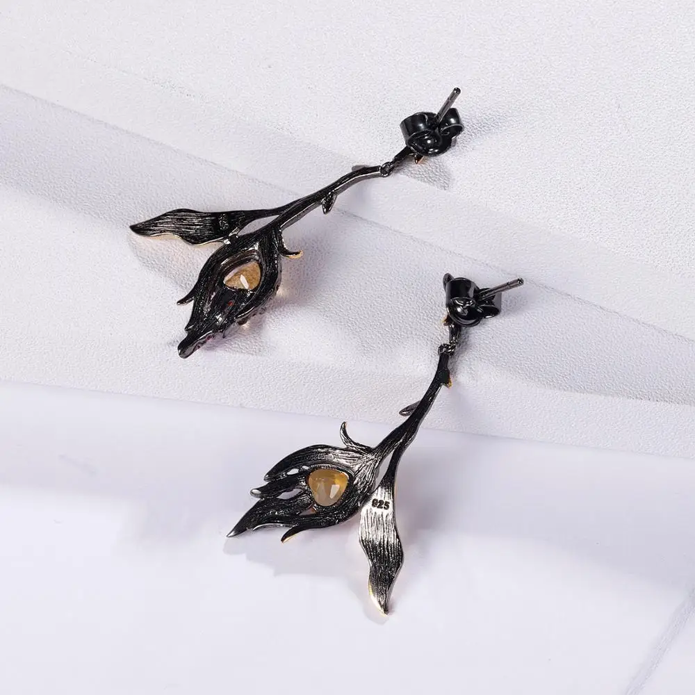 Женские серьги из серебра 925 пробы с натуральным Цитрином|Серьги-гвоздики| |