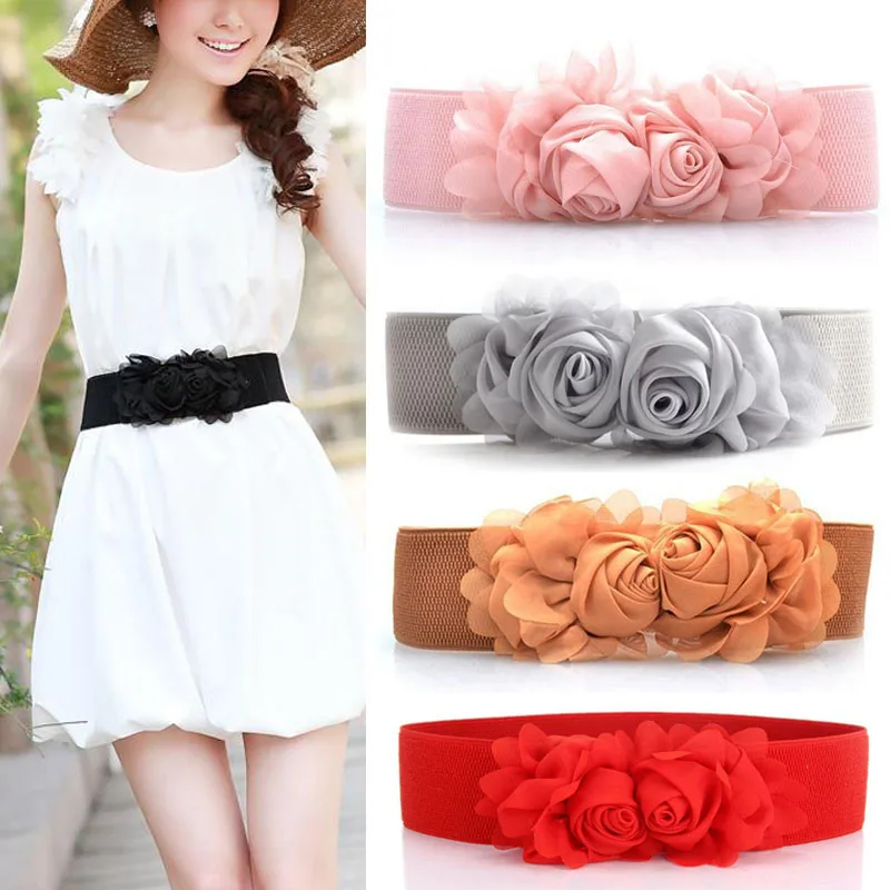 

New women Elastic Stretch Cummerbunds Ladies dress waistband waist seal girdle Fashion fabric flower waist corset belt accessory