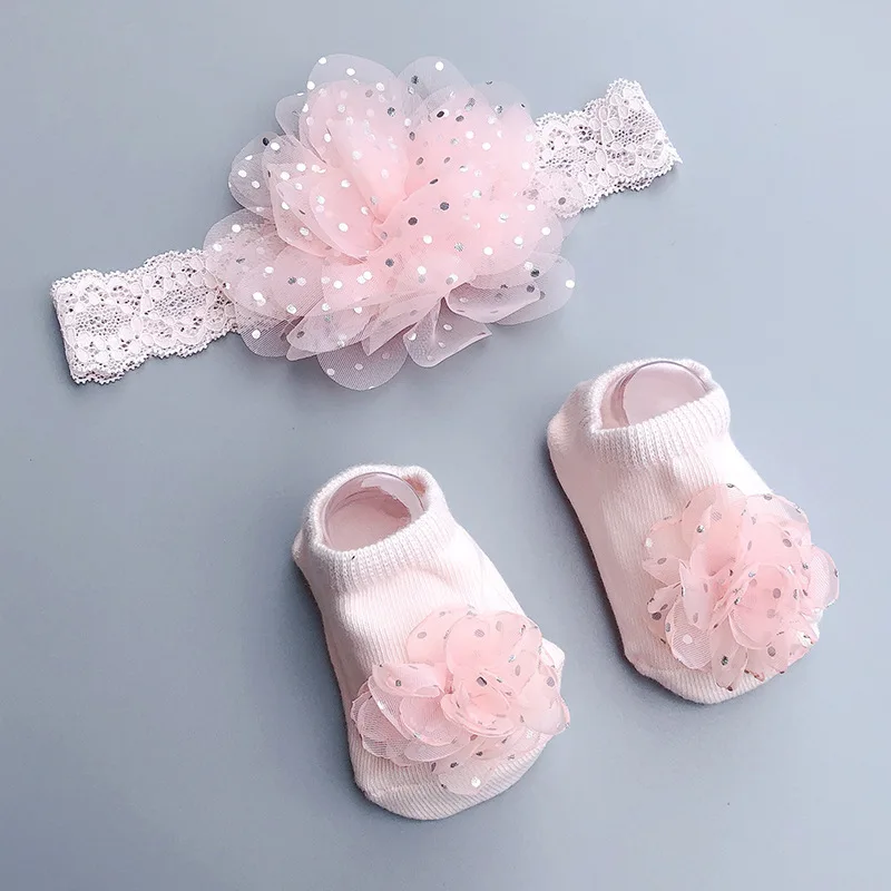 Носки и повязка на голову для новорожденных девочек 0-12 месяцев 2 шт.