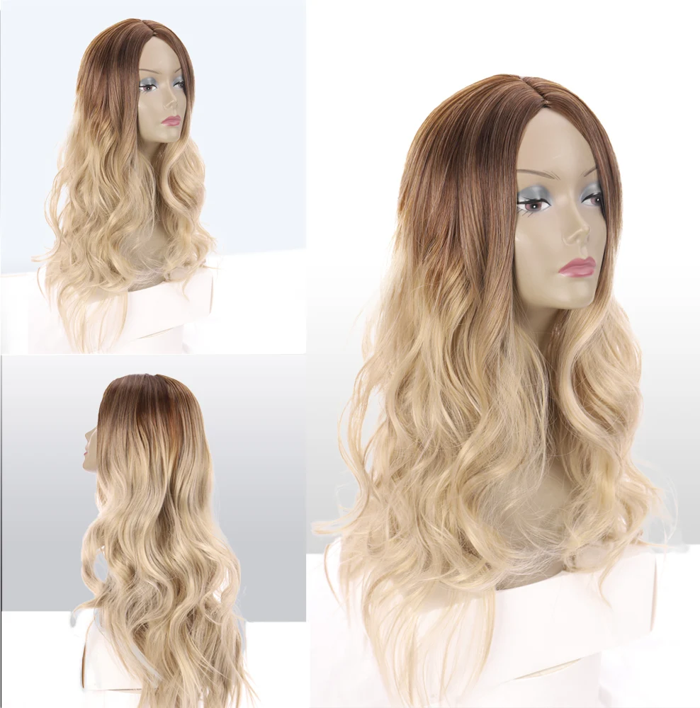 Волнистые парики WEILAI с эффектом омбре черные коричневые светлые средней части