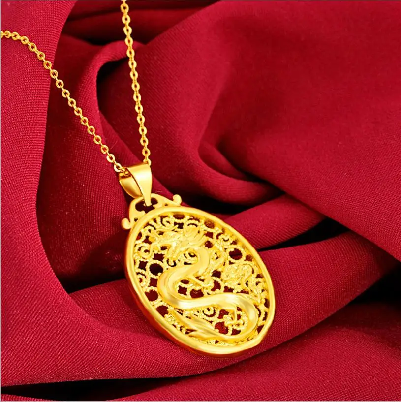 Акция H овальное ожерелье с подвеской в виде дракона покрытое 24-каратным желтым