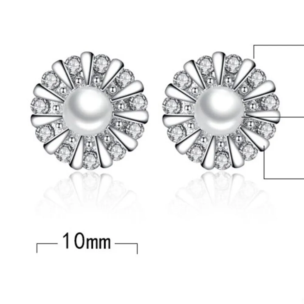 

925 Sterling Silver New Zircon Woman Stud Earrings High Quality Retro Simple Flower Pearl Hot Sale Jewelry