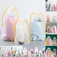 cute transparent cosmetic bag travel waterproof makeup case bath drawstring organizer toiletry wash beauty kit storage pouch new