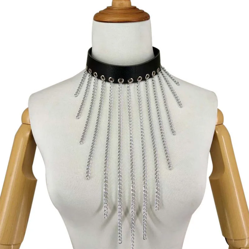 

MUMU Fashion Leather Black Collar Chain Jewelry Appealing Adult Neck Sleeve Appealing Collar Adult Toy Necklaces for Women