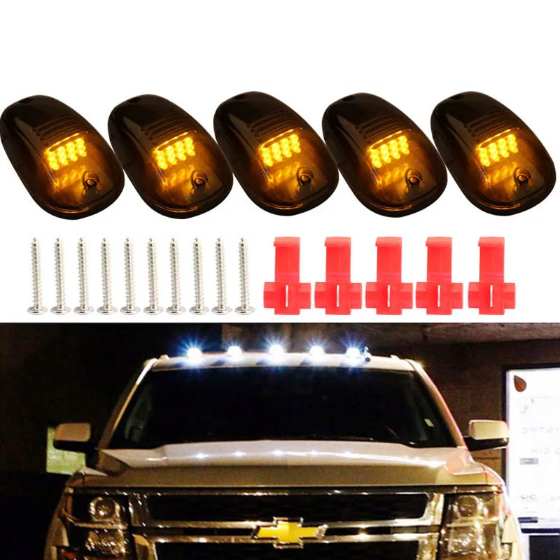 5pcs 9-LED Car Cab Roof Marker Lights For Truck SUV DC 12V Black Smoked Lens Clearance Marker LED Roof Lamps Doom Lights