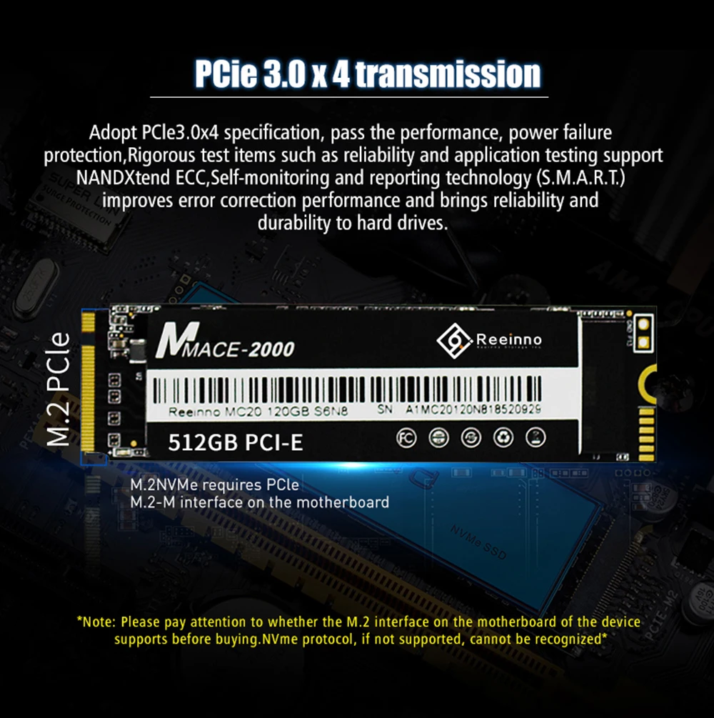 Reeinno Mace2000 ssd m.2 PCIe Nvme 2280 128 ГБ 256 512 1 ТБ 3D NAND флэш-накопитель 8 ГБ/сек. Внутренний твердотельный накопитель для ноутбука, настольного компьютера
