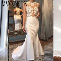 abendkleider white mermaid evening dresses lace satin see through long evening dress formal gowns robe de soiree
