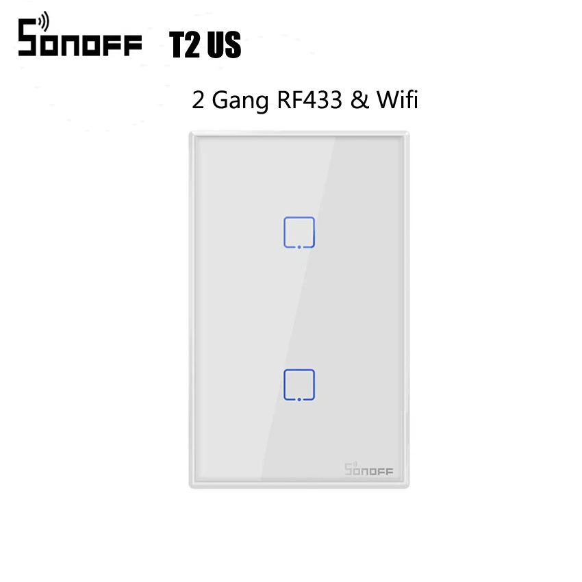 T2 US 2Gang Sonoff T2 США Wifi настенный светильник сенсорный выключатель 1 2 3 банда TX беспроводной 433 МГц RF переключатель с дистанционным управлением панель работа с Alexa Google - Комплект: T2 US 2Gang