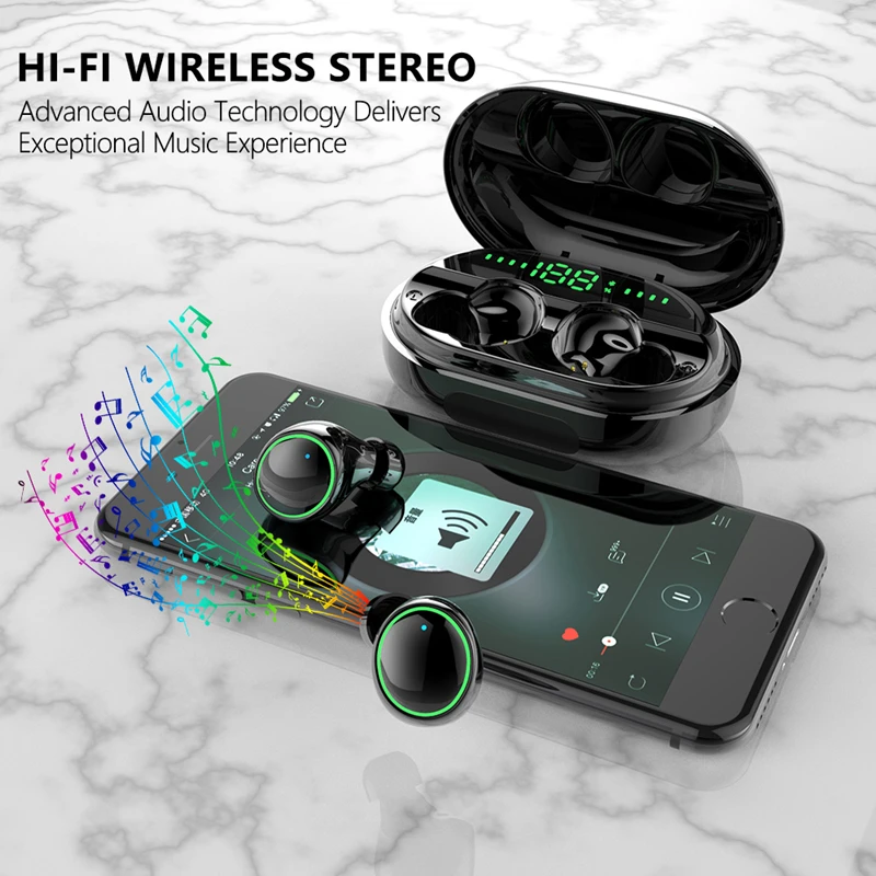 Портативные беспроводные Bluetooth наушники HD стерео Беспроводная Bluetooth гарнитура IPX8 наушники Bluetooth наушники 3500 мАч зарядная коробка