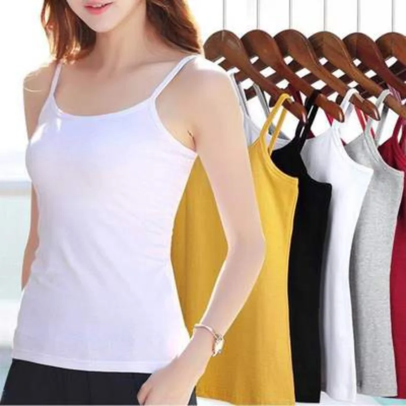 

Women Solid Color Cotton Wild Camis Vest Women Crop Tops Female 2021 Summer Sexy Strap Basic Tops Chiffon Sleeveless Camisole
