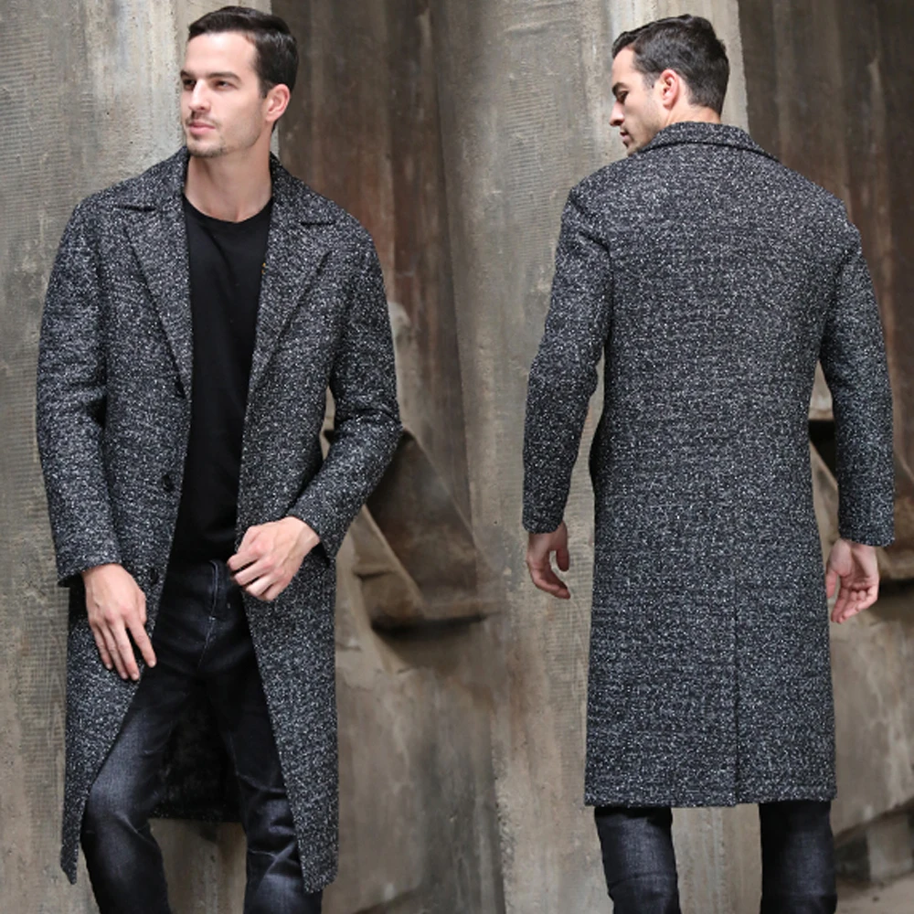Мужская Длинная шерстяная куртка формальная приталенная из 50% шерсти с