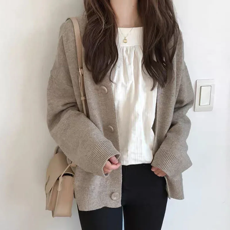 

Fall Winter 2021 Womens Fashion Sweater Cardigan Solid Casual Button Long Sleeve Coat Chic Korean Style Knit Jacket Ladies Tops