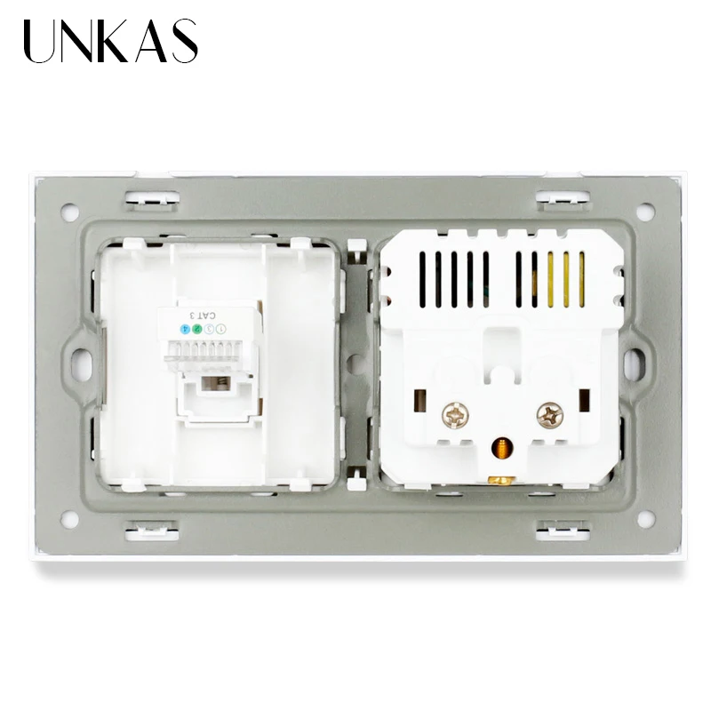 Штепсельная розетка UNKAS из нержавеющей стали с матовым серебристым корпусом