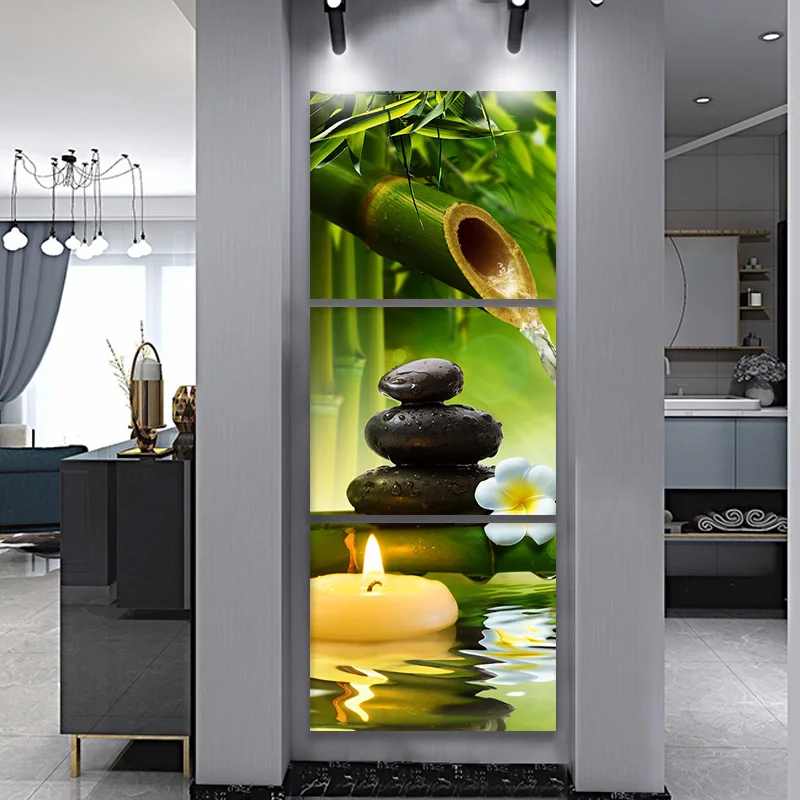 

Modern 3 Panel SPA Zen Stone Flower Canvas Prints Perfect Bamboo Green Pictures On Canvas Wall Art For Home Decor Living Room