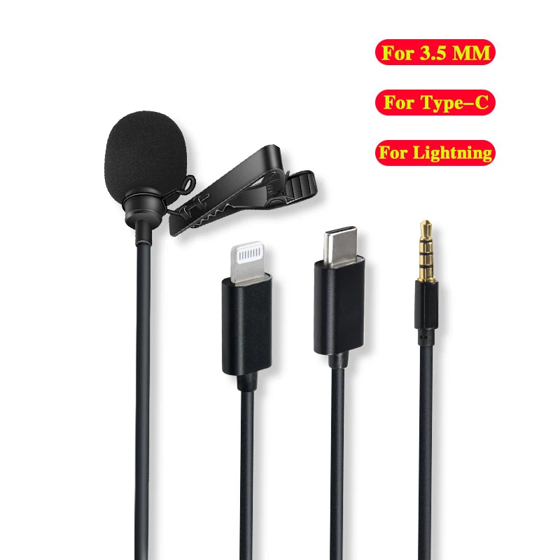 Мини-микрофон для iPhone Lightning Type C 3 5 мм микрофон Samsung Huawei Xiaomi петличный с зажимом