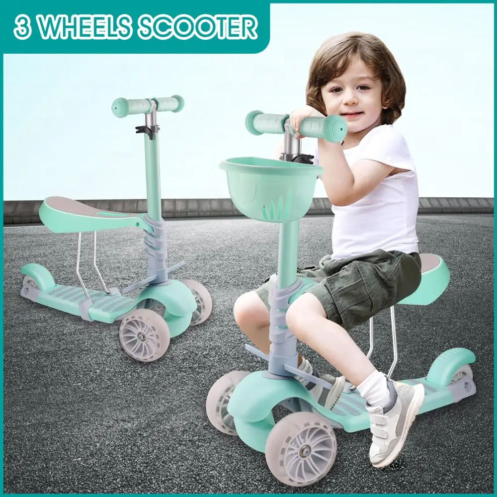 

3 Wheels 2 in 1 Child Scooter with Removable Seat Adjustable Handlebar Led Wheels Aluminum Alloy for Children Exercise Toys