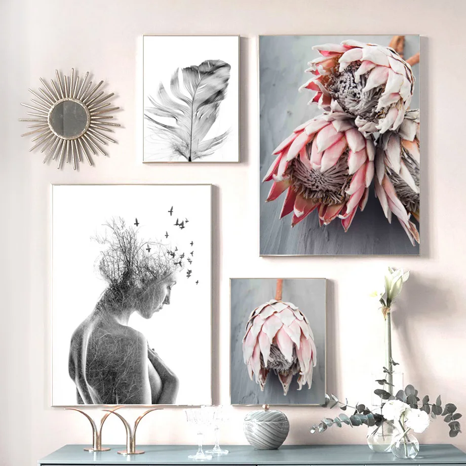 

Imperial Flower Feather Women Dove Quote Wall Art Canvas Painting Nordic Posters And Prints Wall Pictures For Living Room Decor