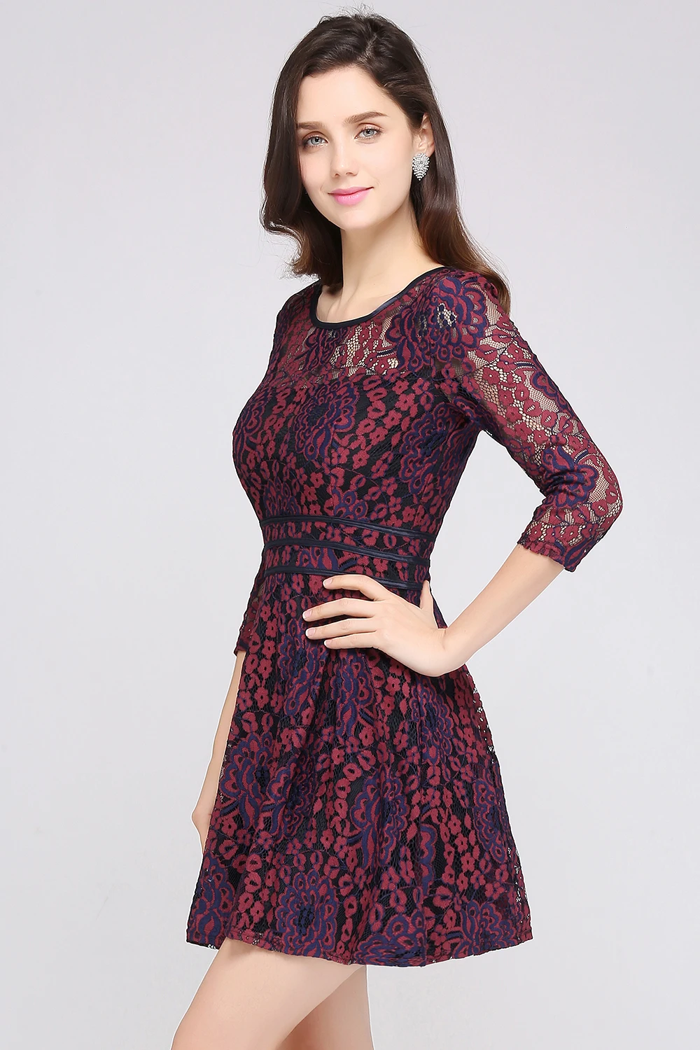 Женское короткое платье для выпускного вечера кружевное Тюлевое трапеция