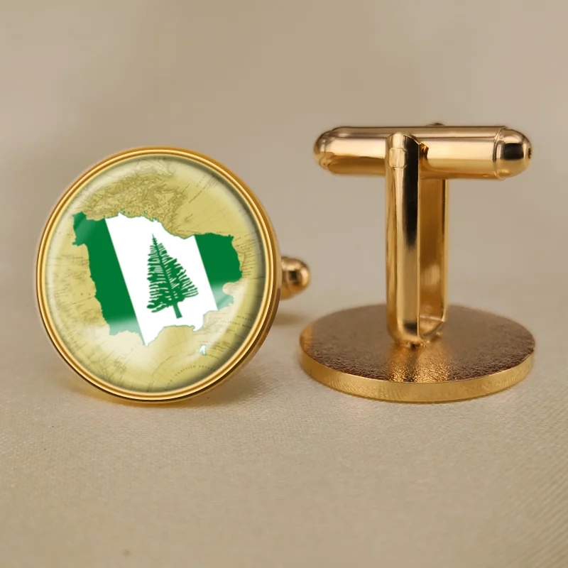 Запонки герб острова Норфолк с флагом и государственной эмблемой|Зажимы для