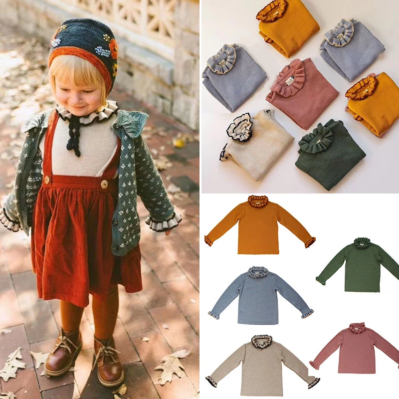 

EnkeliBB kalinka Toddler Girl Winter Sweaters High Neck Children Solid Knit Tops Brand Basic Sweater Baby Girls Keep Warm Tops