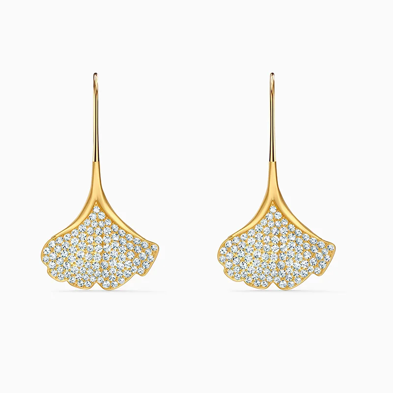 

Fashion SWA New STUNNING GINKO Pierced Earrings Elegant Ginkgo Leaf Decoration Crystal Gold Earrings Women's Jewelry Gifts