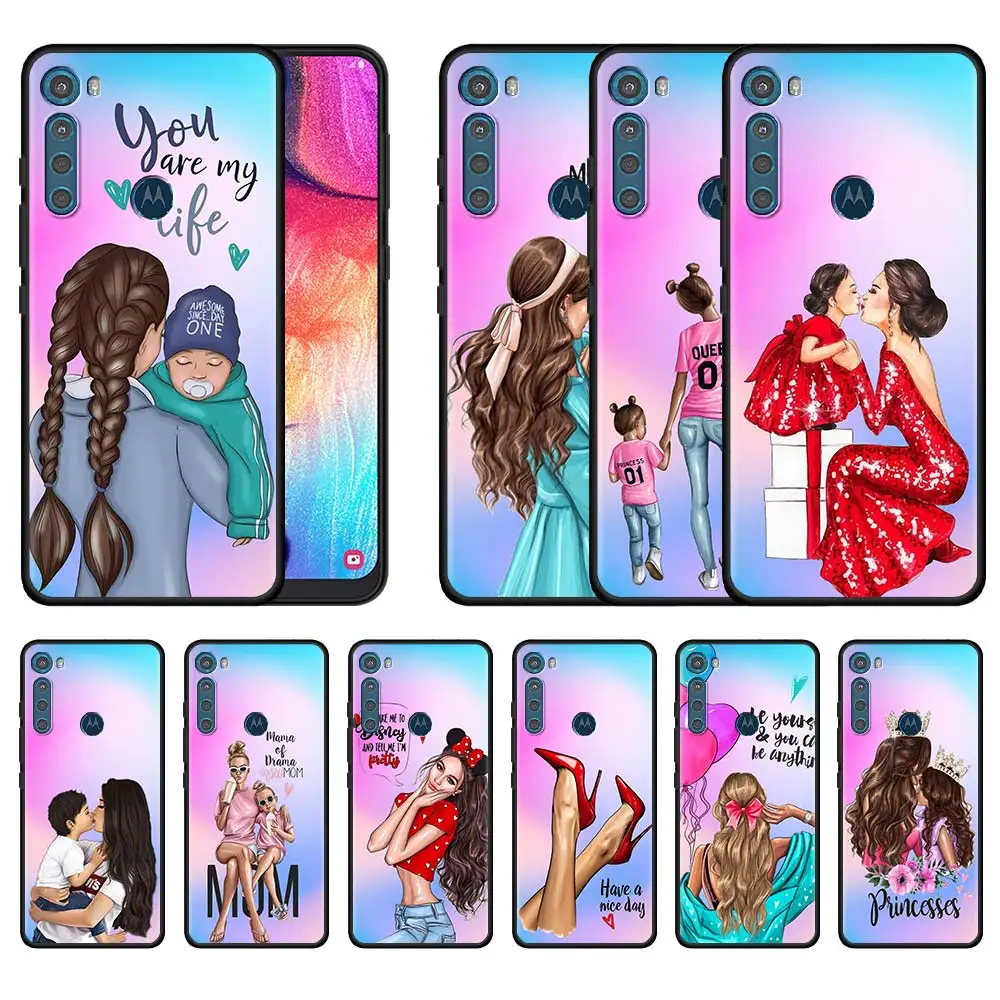 

Super Mom Baby Woman Girls Case For Motorola One Fusion G9 Play G30 G60 G50 G40 E6s G8 Power Edge Plus Black Soft Phone Coque