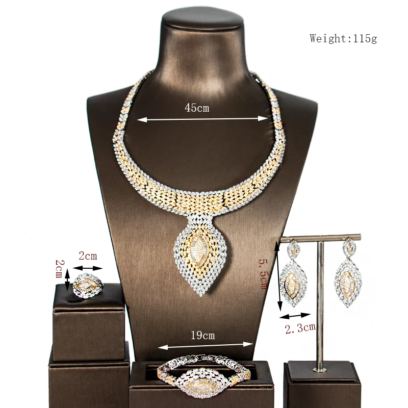 Dazz New Luxury 4PCS Big Dangle Africa Collar Jewelry Set Women's Wedding Full AAA Zircon Dubai Bridal Sets Gifts 2019 | Украшения и