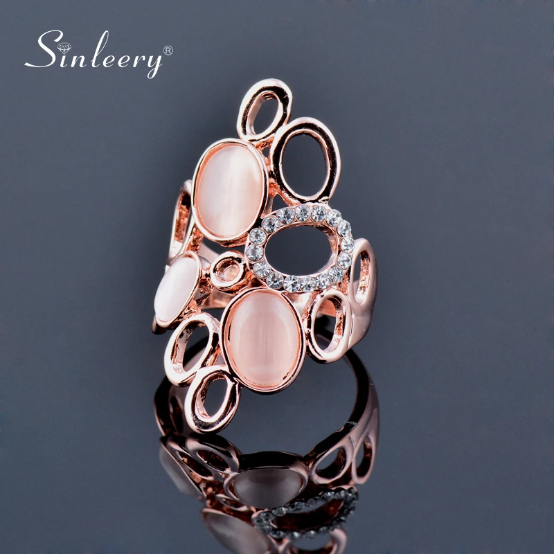 SINLEERY модные большие круглые полые кольца с опалом для женщин ювелирные изделия