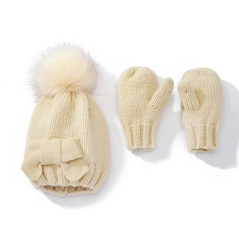 Зимняя детская шапка и перчатки комплект из 2 предметов для маленьких девочек