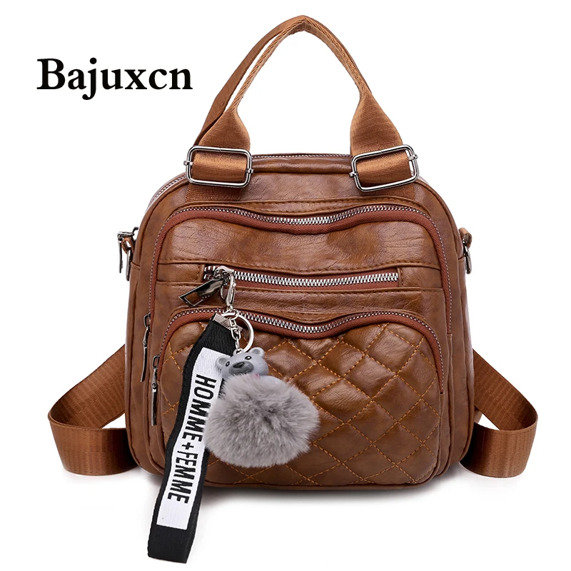 Брендовый многофункциональный кожаный рюкзак Модный женский черного цвета с