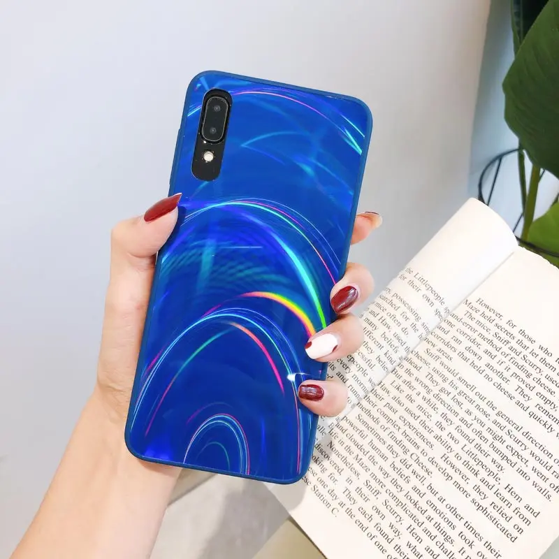 Лазерный цветной градиентный чехол из закаленного стекла для samsung a50, глянцевый силиконовый чехол a50 70 30 S8 S9 S10 Plus Note 8 9 Note 10 Pro