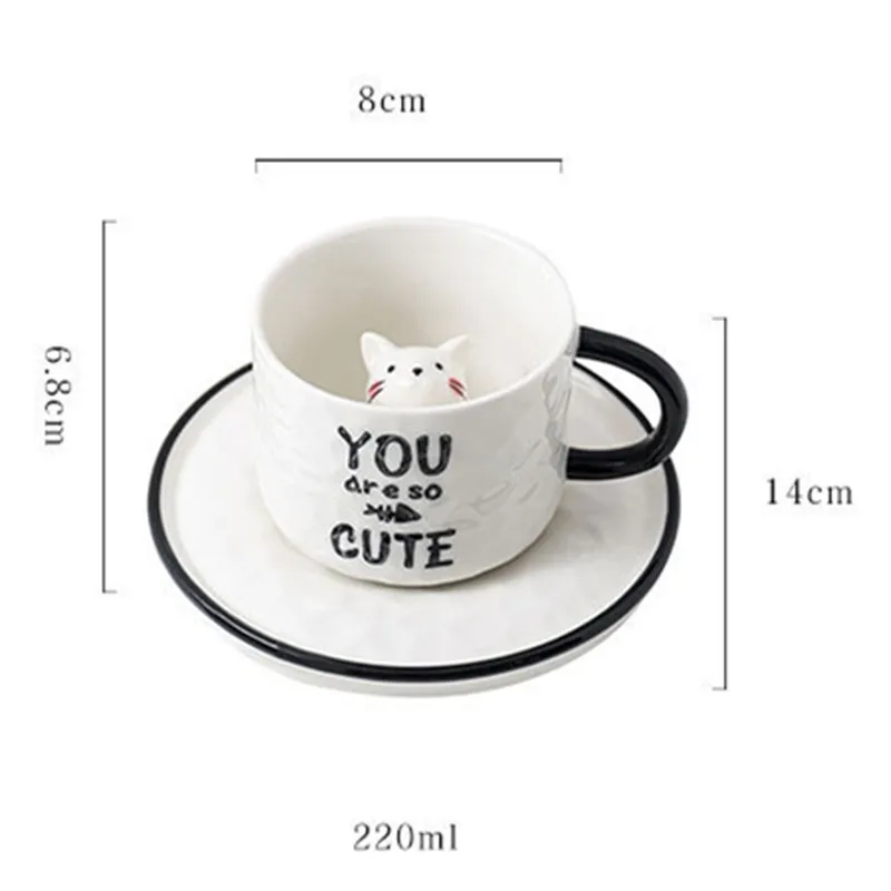 

Cute Cat Relief Ceramics Mug With Tray Coffee Milk Tea Handle Porcelain Cup Novelty Gifts