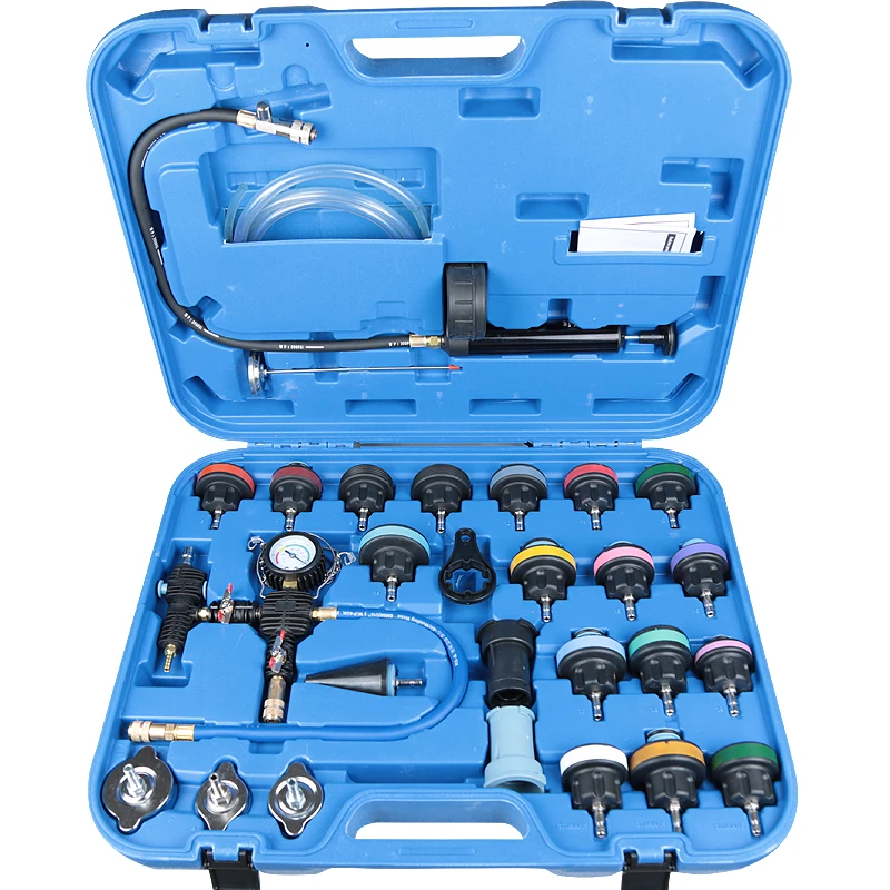 

Widely Used 28pcs Universal Radiator Pressure Tester Kit Vacuum-Type Cooling System Car water Tank Leak Detection Detector Tool