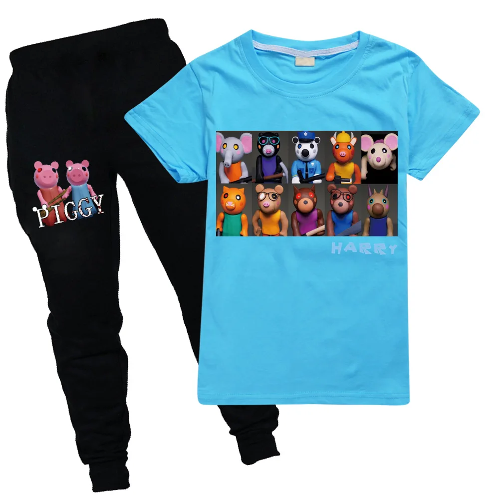 

Baby Robloxing piggy Casual Toddler Boys Tracksuit Clothing 2021Summer kids clothes girls Short Sleeve T Shirt+pants 2 Piece Set