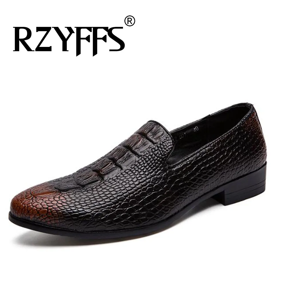 

Men Leather Shoes New Style Formal Dress Wedding Crocodile pattern Shoes British Style Business Office Leather Loafers A53-81