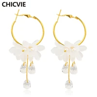 chicvie 2019 trendy white flower shaped crystal earrings for women geometric earring statement hanging dangle earrings ser190129