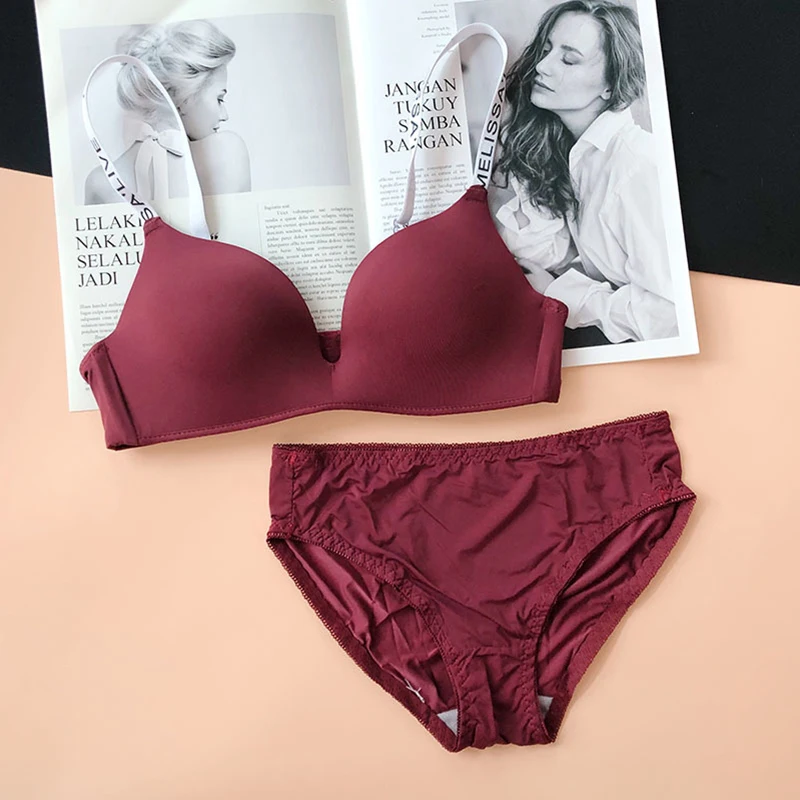 

Fashionable Letter & Adjust Strap Bra, Sexy Women Lingerie Suit, Seamless Soft Underwired Bras Set, Comfort Push Up Underwear