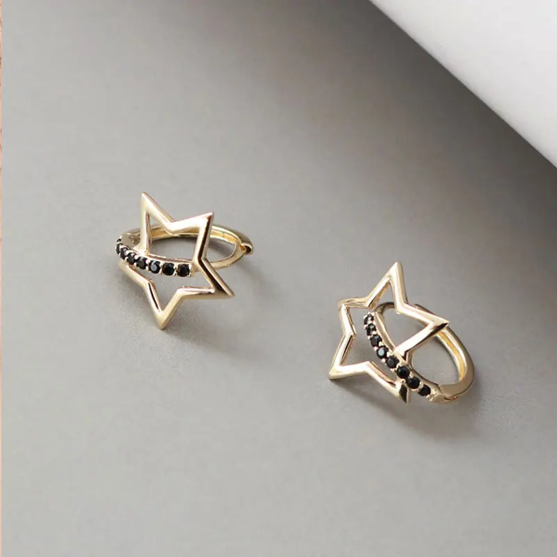 Реальные 925 стерлингового серебра серьги в форме полой звезды черный круглый