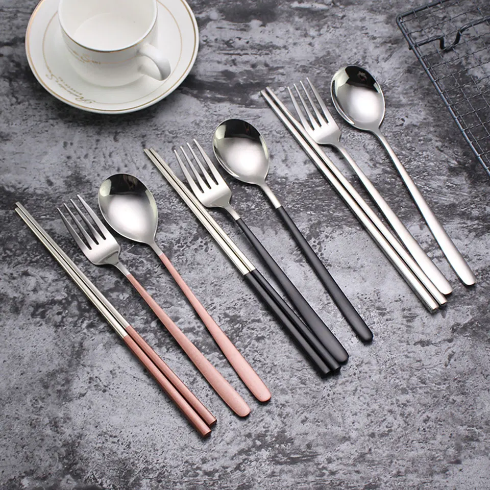 Корейский портативный набор столовых приборов столовая посуда из нержавеющей