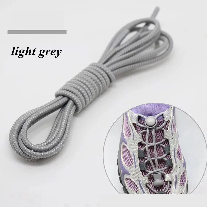 Light grey Спортивные эластичные шнурки, круглые фиксированные растягивающиеся шнурки, шнурки для детей и взрослых, аксессуары для обуви унисекс, шнурки для ленивых, 1 пара - Цвет: Light grey