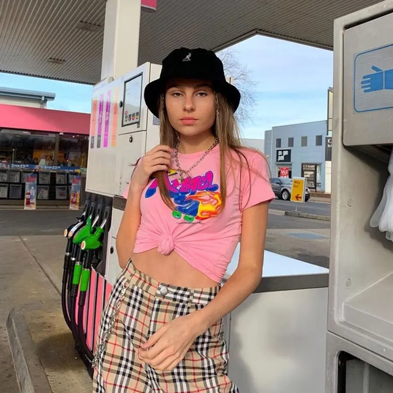 Angel с буквенным принтом розовая полосатая рубашка на одно плечо Женская Новинка