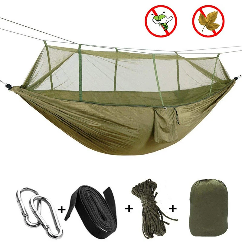 

Camping/garden Hammock with Mosquito Net Outdoor Furniture 1-2 Person Portable Hanging Bed Strength Parachute Fabric Sleep Swing